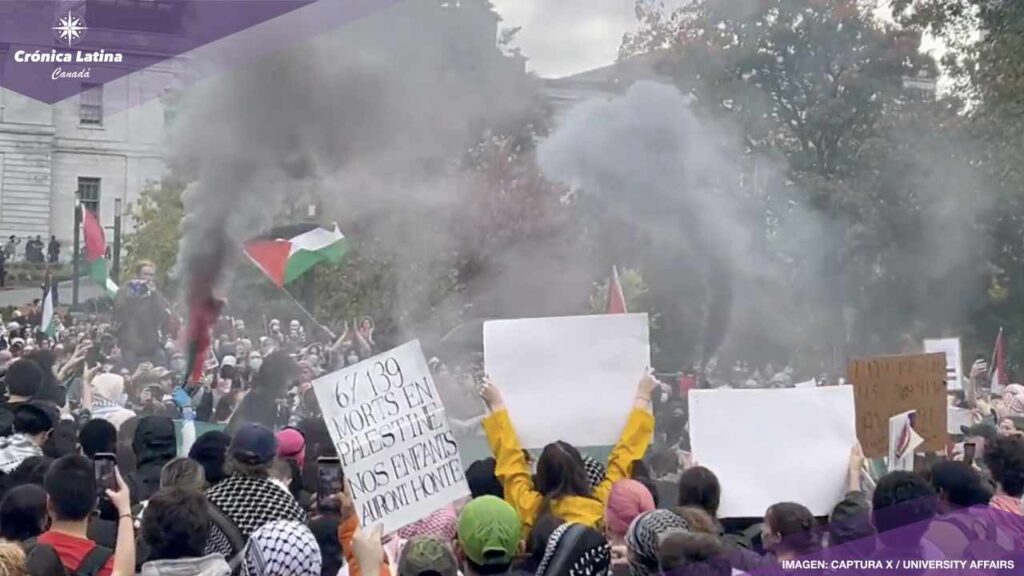 El martes se registraron importantes manifestaciones en Montreal donde estudiantes universitarios y ciudadanos salieron a las calles para expresar su apoyo al pueblo palestino.