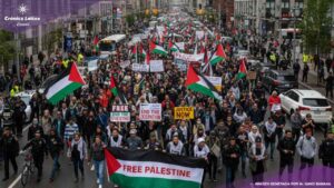 Cientos de manifestantes se congregaron el sábado alrededor de las 14 horas en el centro de Montreal para expresar su solidaridad con el pueblo palestino de Gaza.